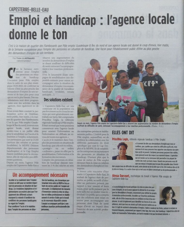 Article sur l'emploi et l'handicap, l'agence locale donne le ton